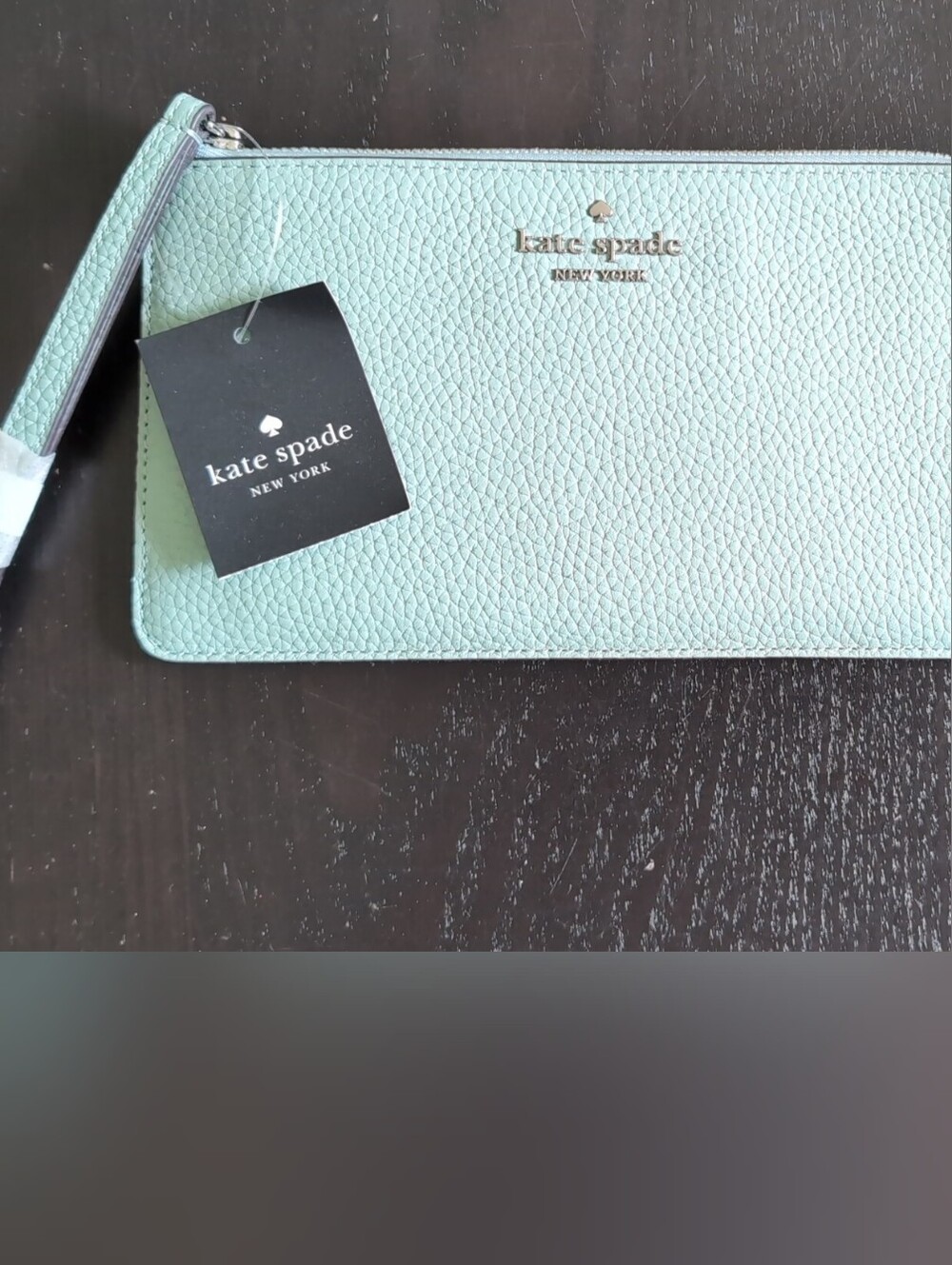 NWT Kate Spade mint green pebbled leather wristlet clutch